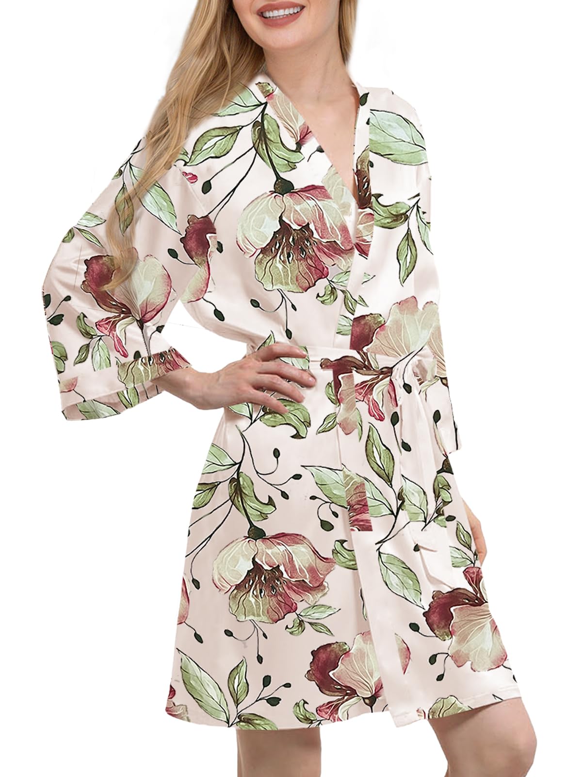 Elegante Botanical  Floral Silk kimono Robe